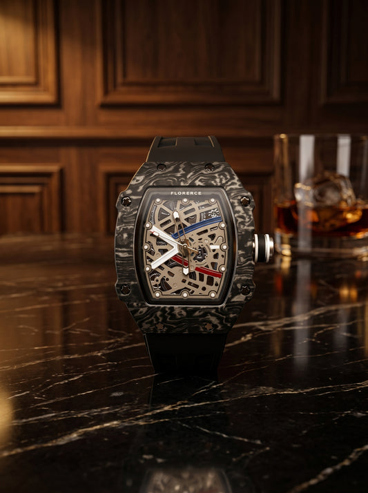 Florence Carbon Fiber Skeleton Luxury Sports Watch – Black Edition