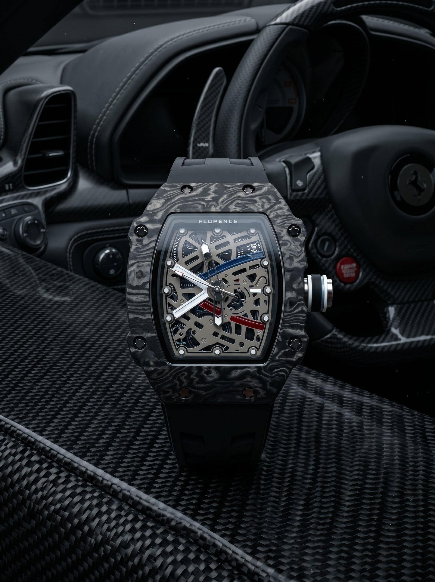 Florence Carbon Fiber Skeleton Luxury Sports Watch – Black Edition