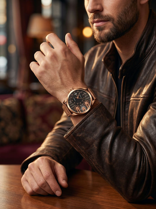 TOMI Face Gear Rose Gold Skeleton Watch