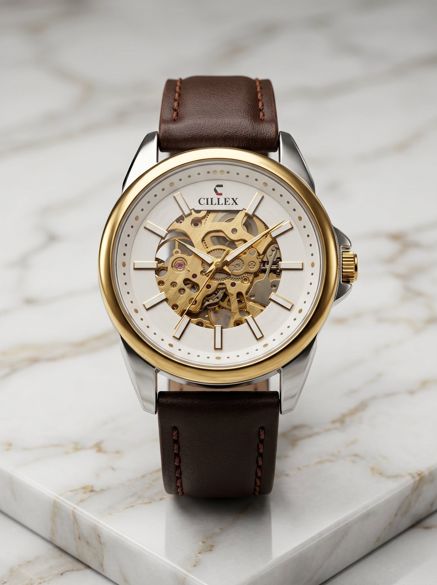 CILLEX Skeleton Gold Automatic Watch – Prestige Edition