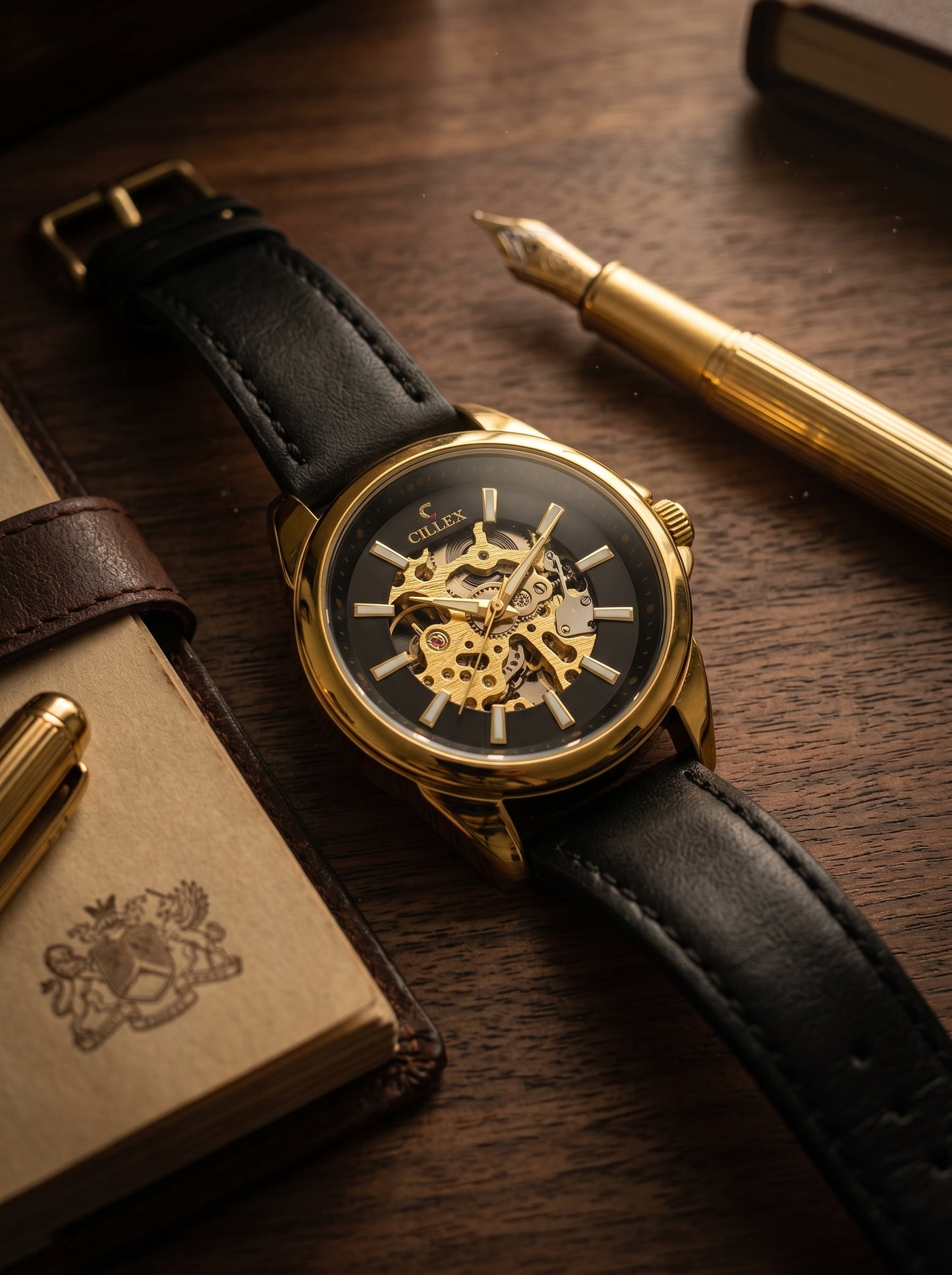 CILLEX Skeleton Gold Automatic Watch – Prestige Edition