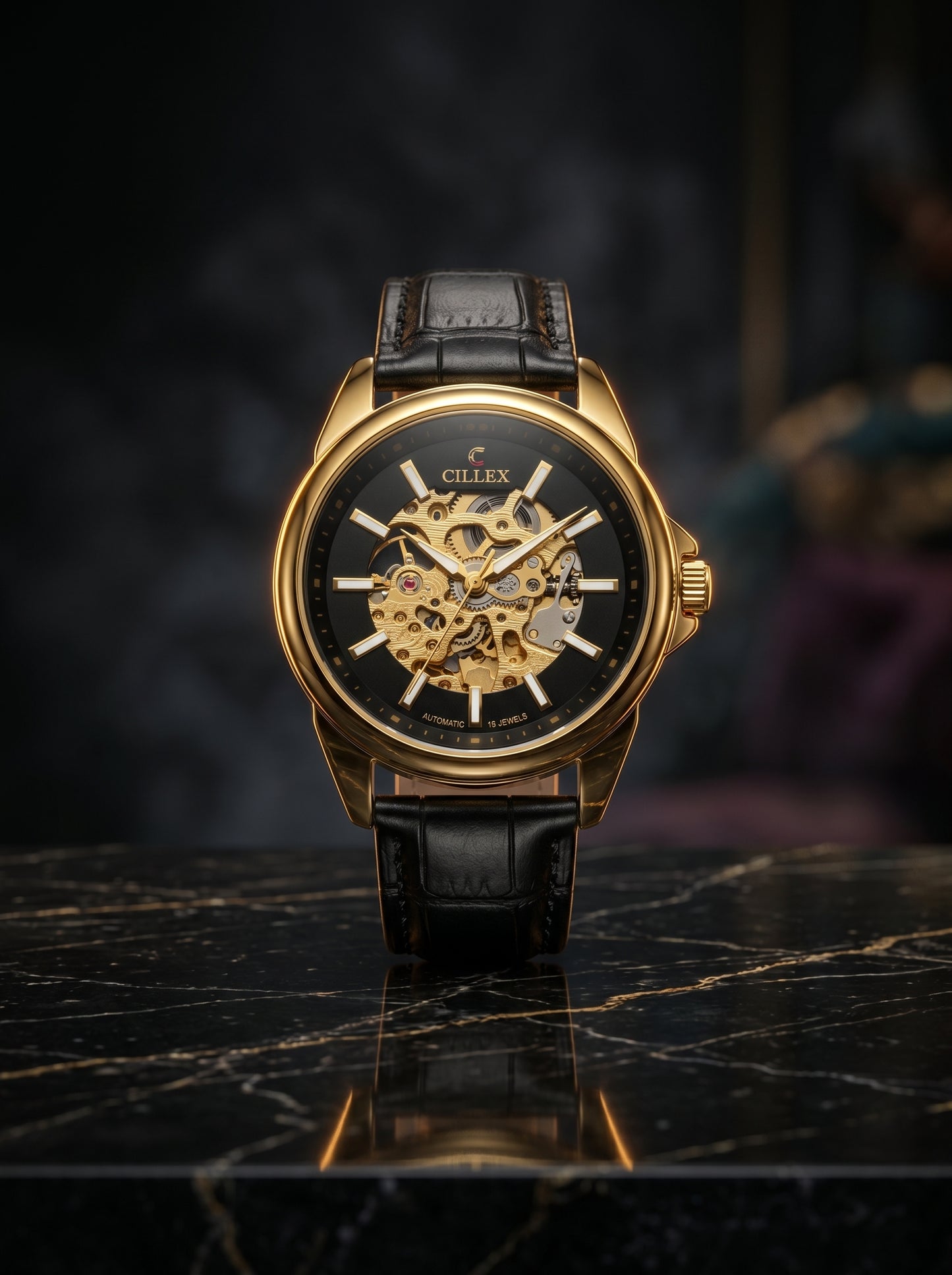CILLEX Skeleton Gold Automatic Watch – Prestige Edition