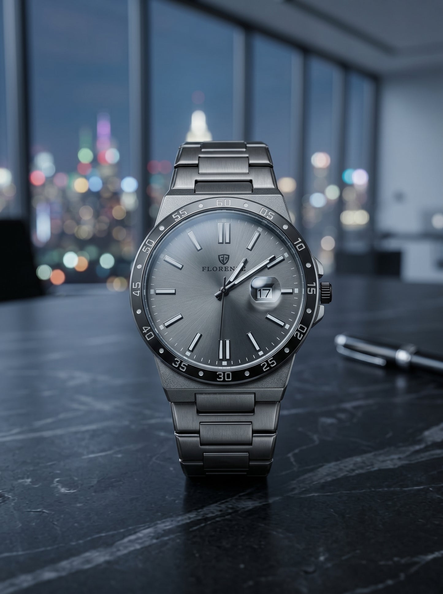 Florence Black Steel Executive Watch