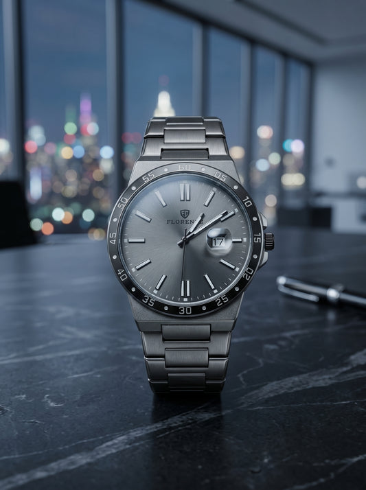 Florence Black Steel Executive Watch