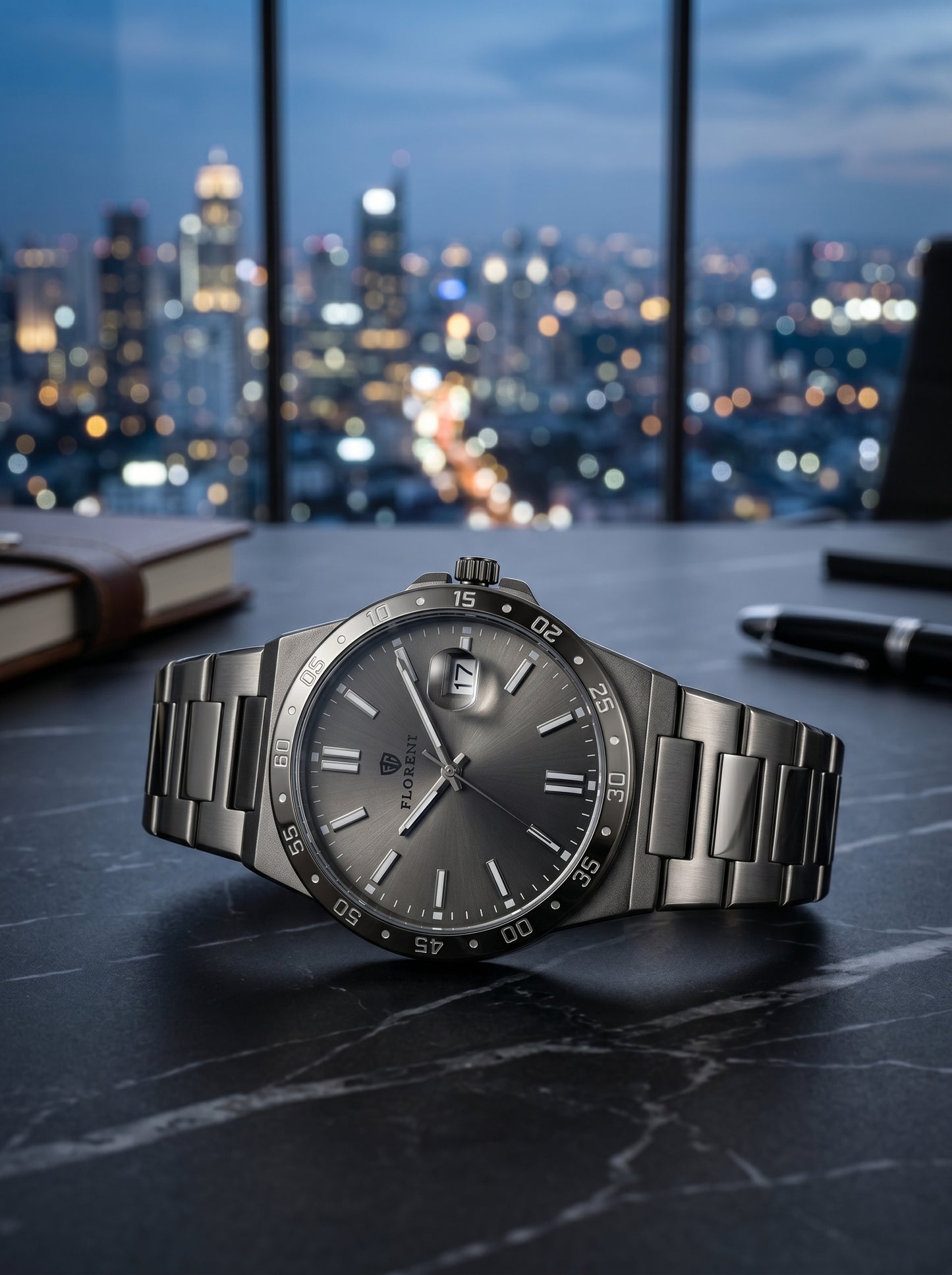 Florence Black Steel Executive Watch