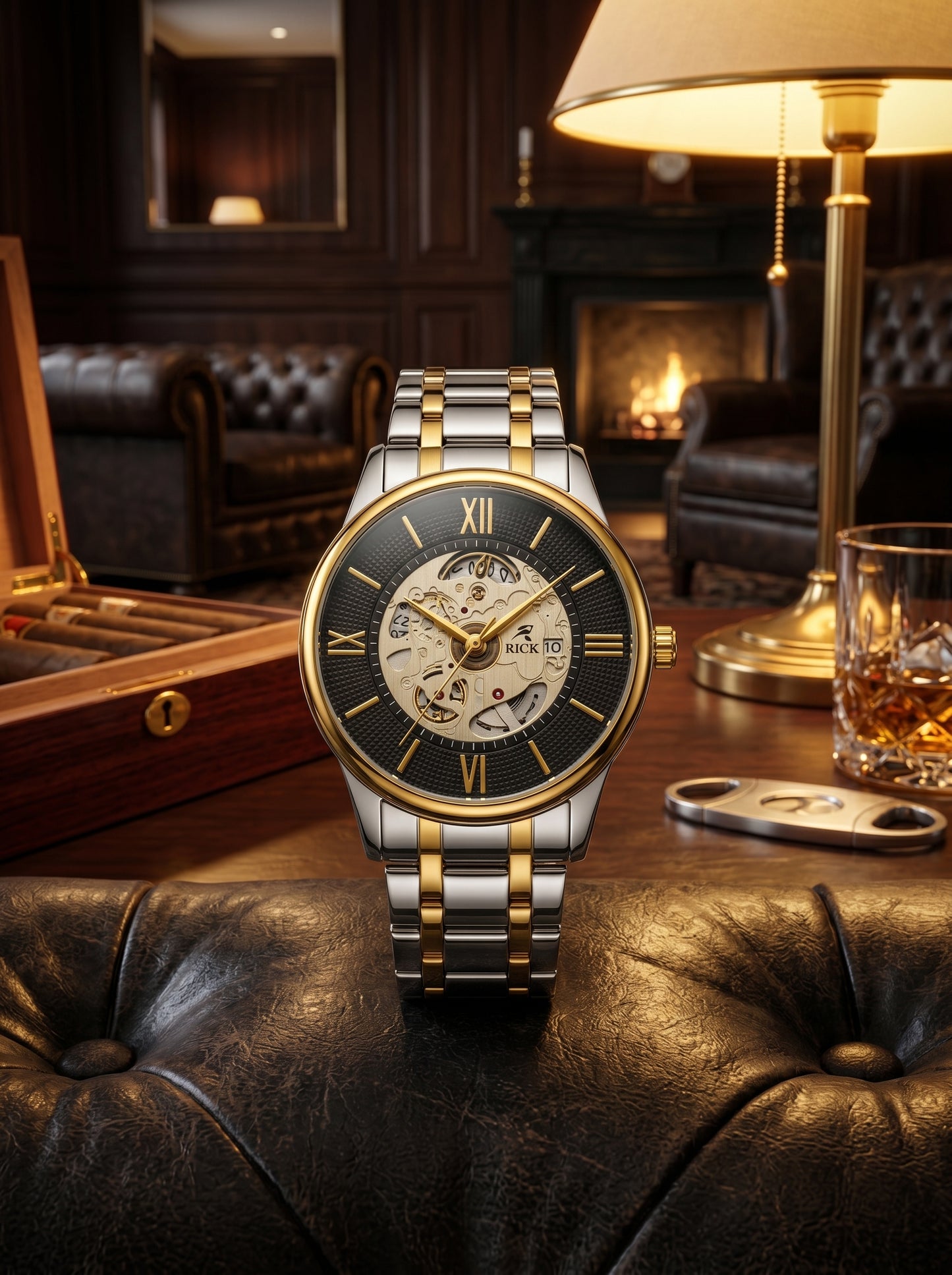 Rick Luxury Skeleton Two-Tone Stainless Steel Watch – Premium Open Dial Luxury Timepiece