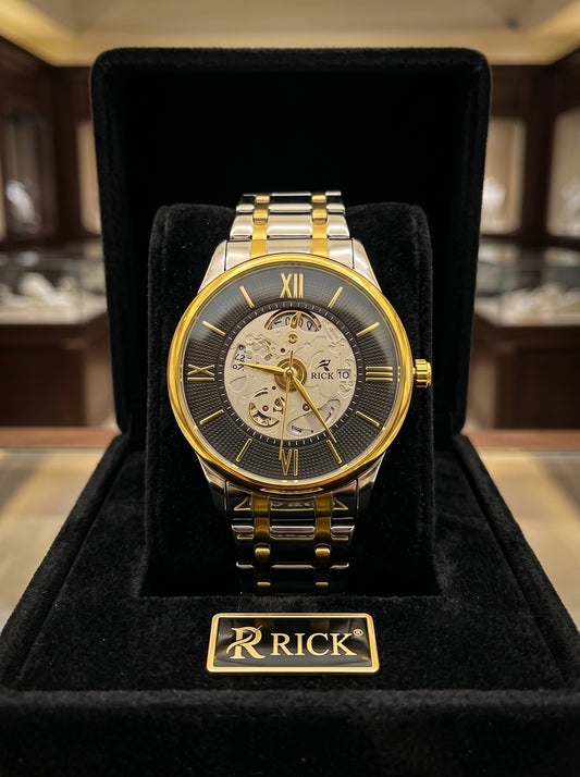 Rick Luxury Skeleton Two-Tone Stainless Steel Watch – Premium Open Dial Luxury Timepiece