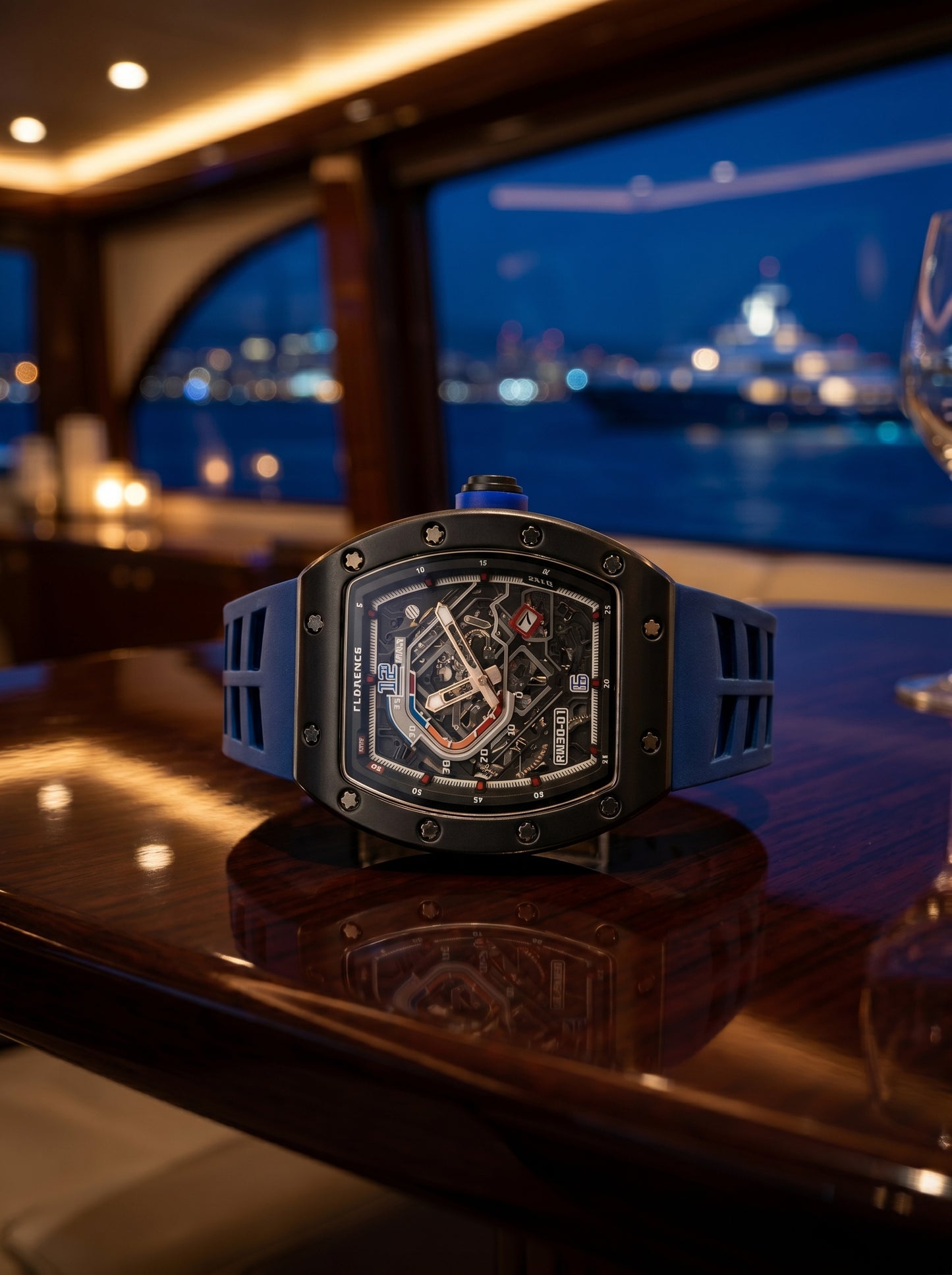 Florence RM50 Skeleton Luxury Sports Watch – Premium Blue Strap Edition