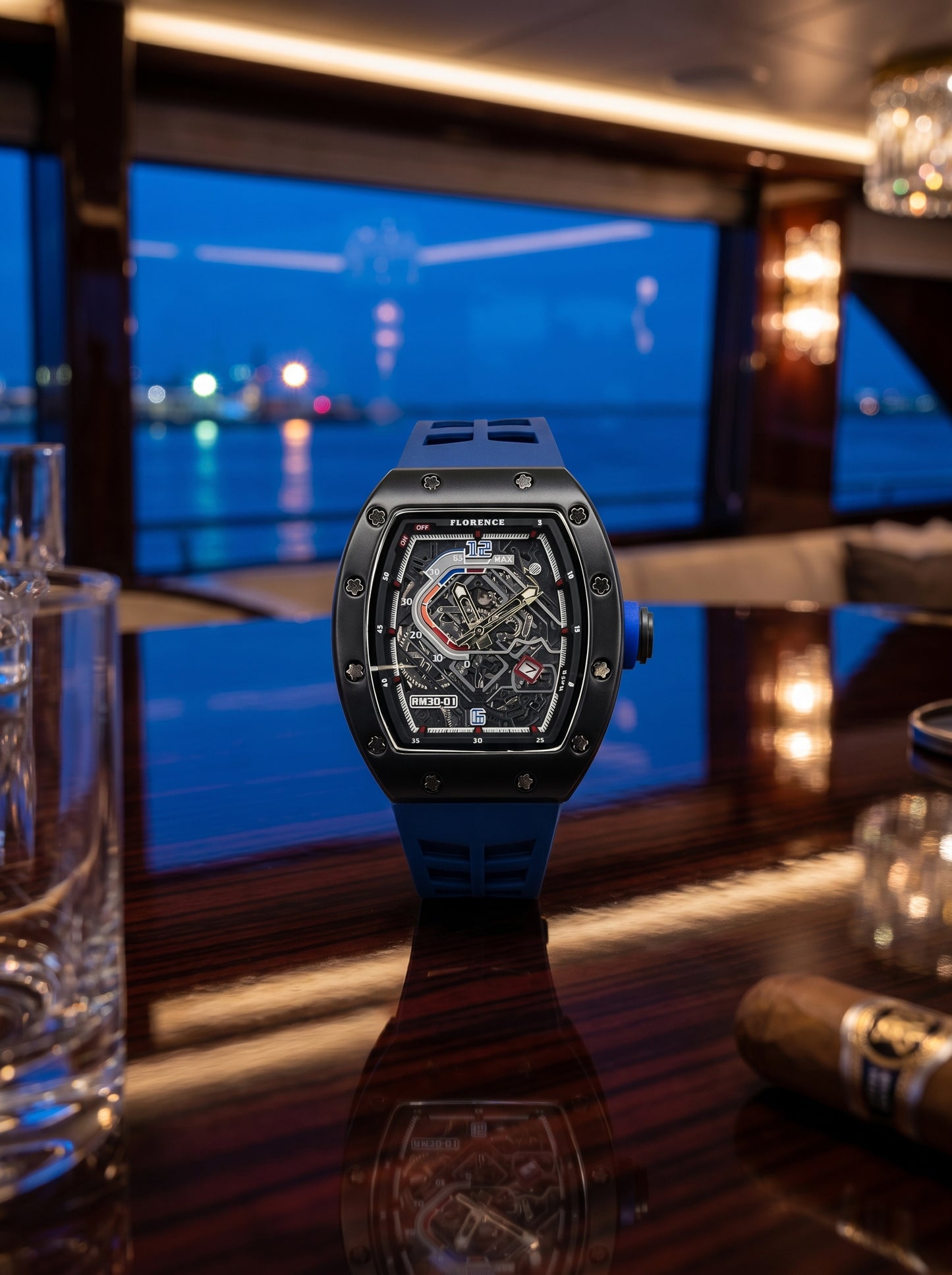 Florence RM50 Skeleton Luxury Sports Watch – Premium Blue Strap Edition