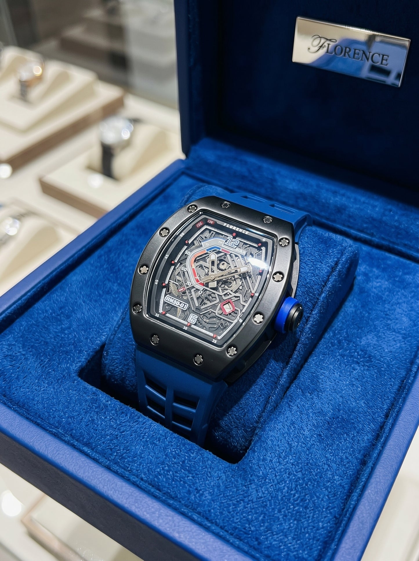 Florence RM50 Skeleton Luxury Sports Watch – Premium Blue Strap Edition