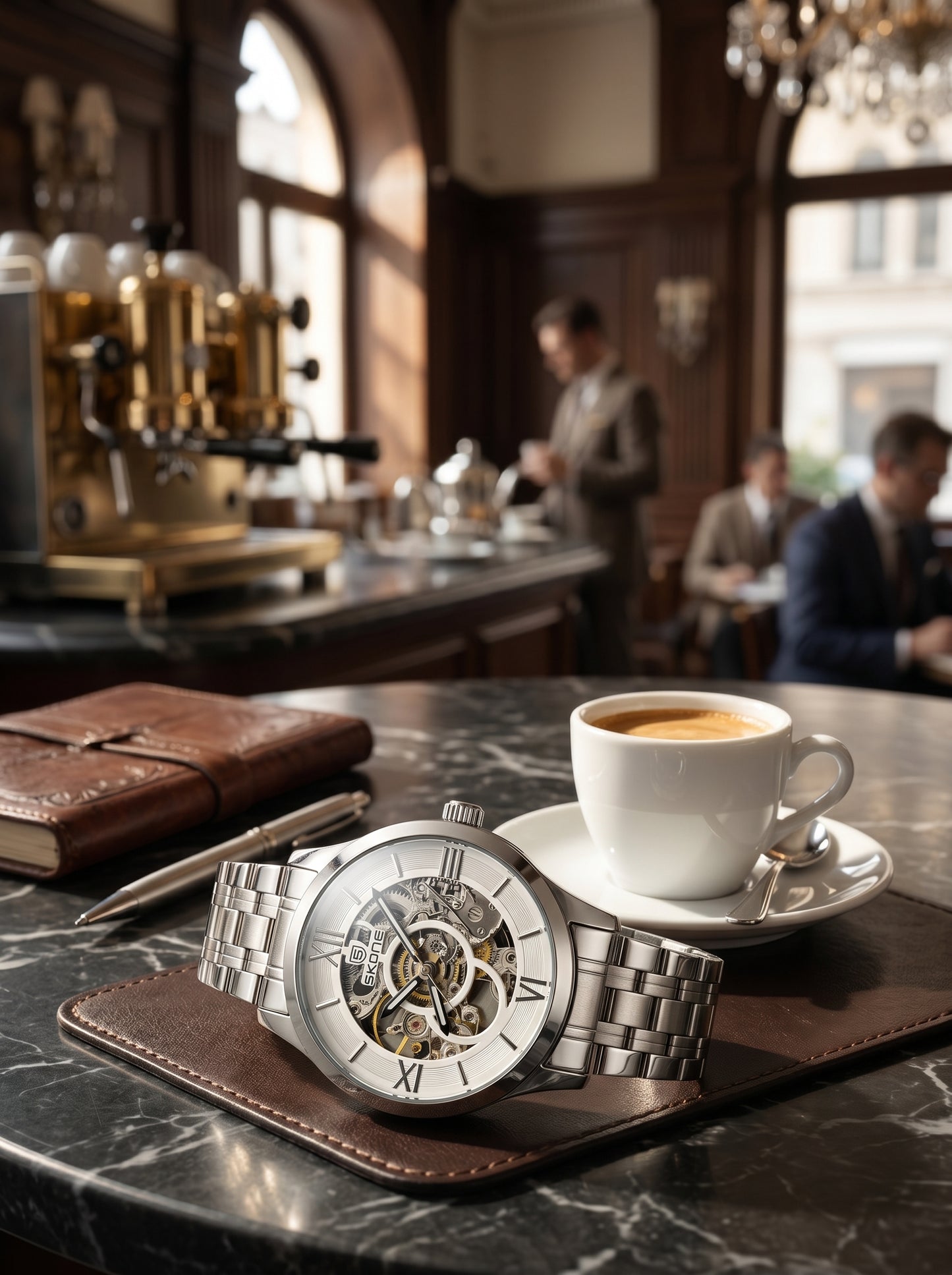 Skone Silver Skeleton Luxury Watch – Premium Stainless Steel Open Dial Timepiece