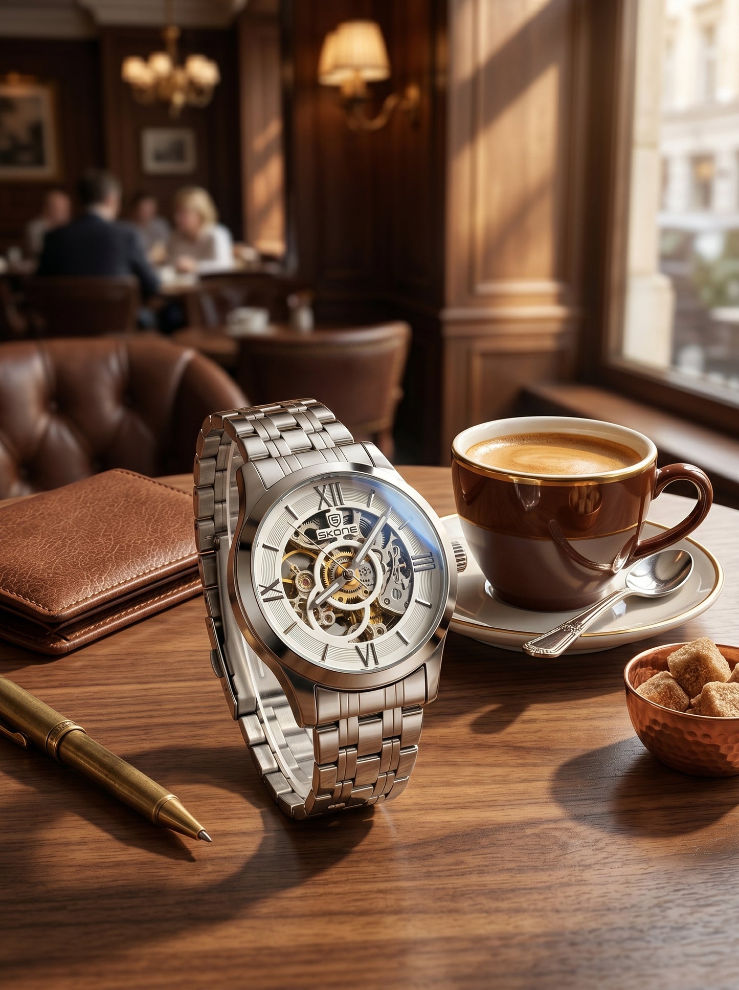 Skone Silver Skeleton Luxury Watch – Premium Stainless Steel Open Dial Timepiece
