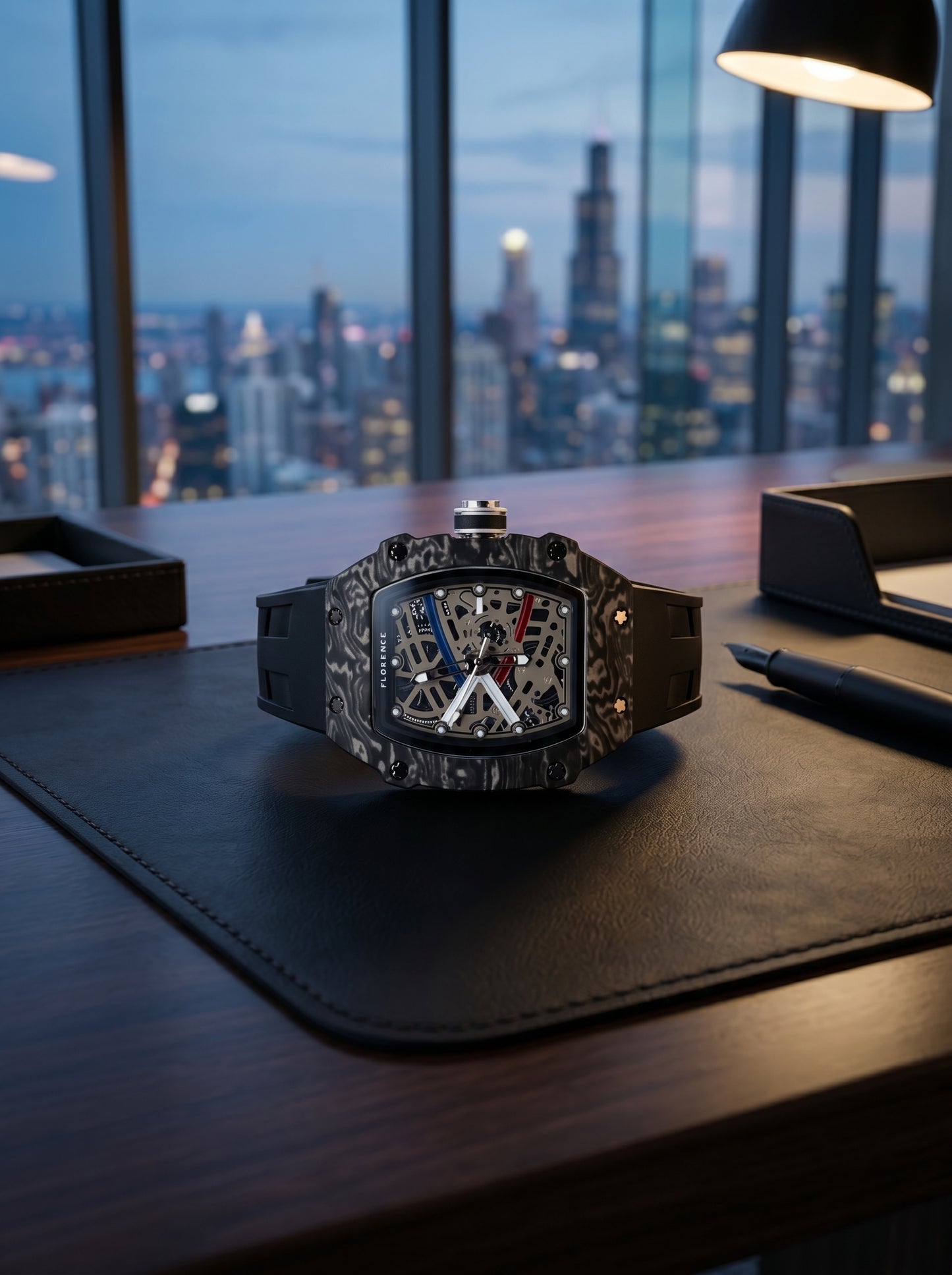 Florence Carbon Fiber Skeleton Luxury Sports Watch – Black Edition