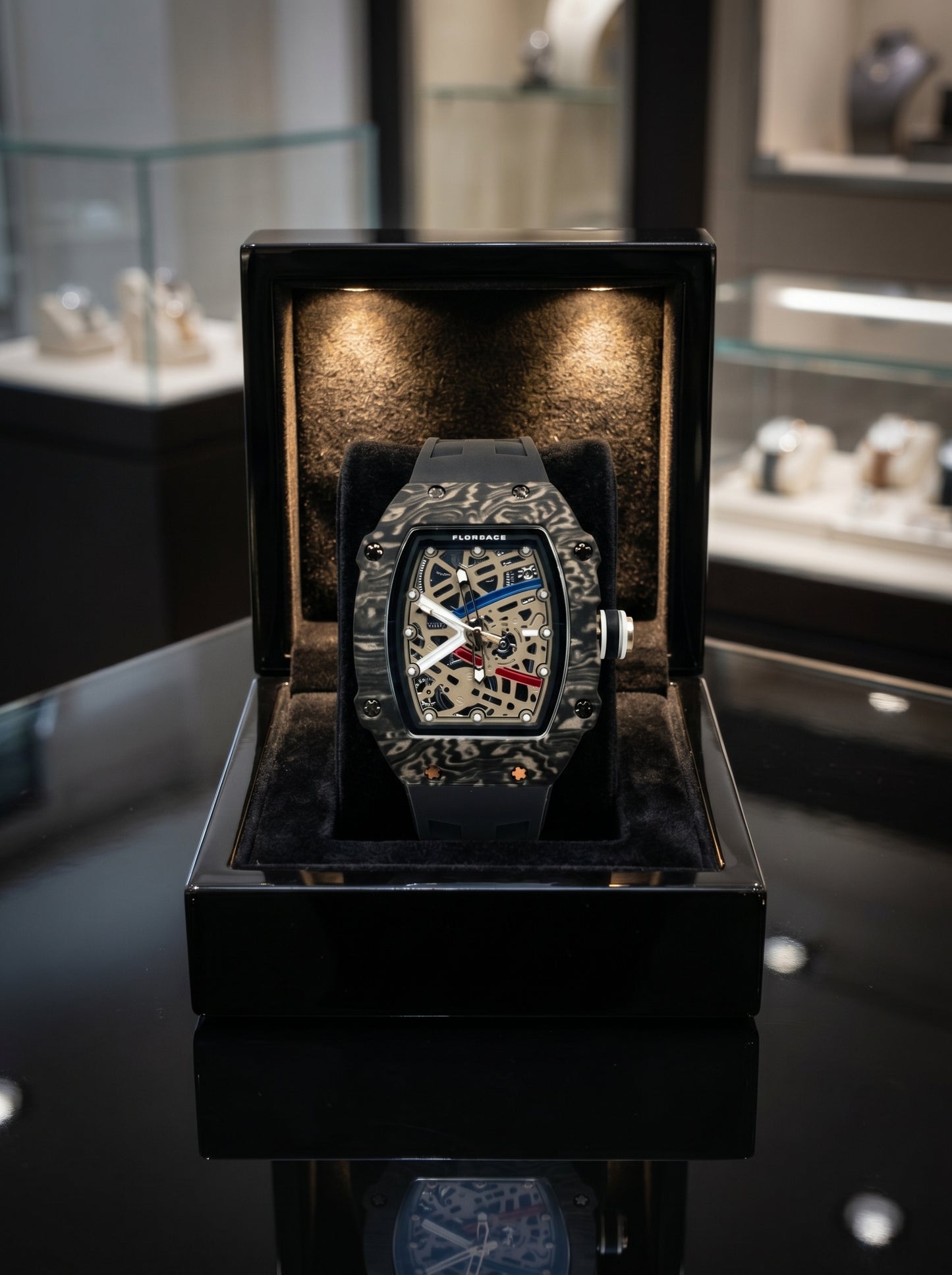 Florence Carbon Fiber Skeleton Luxury Sports Watch – Black Edition