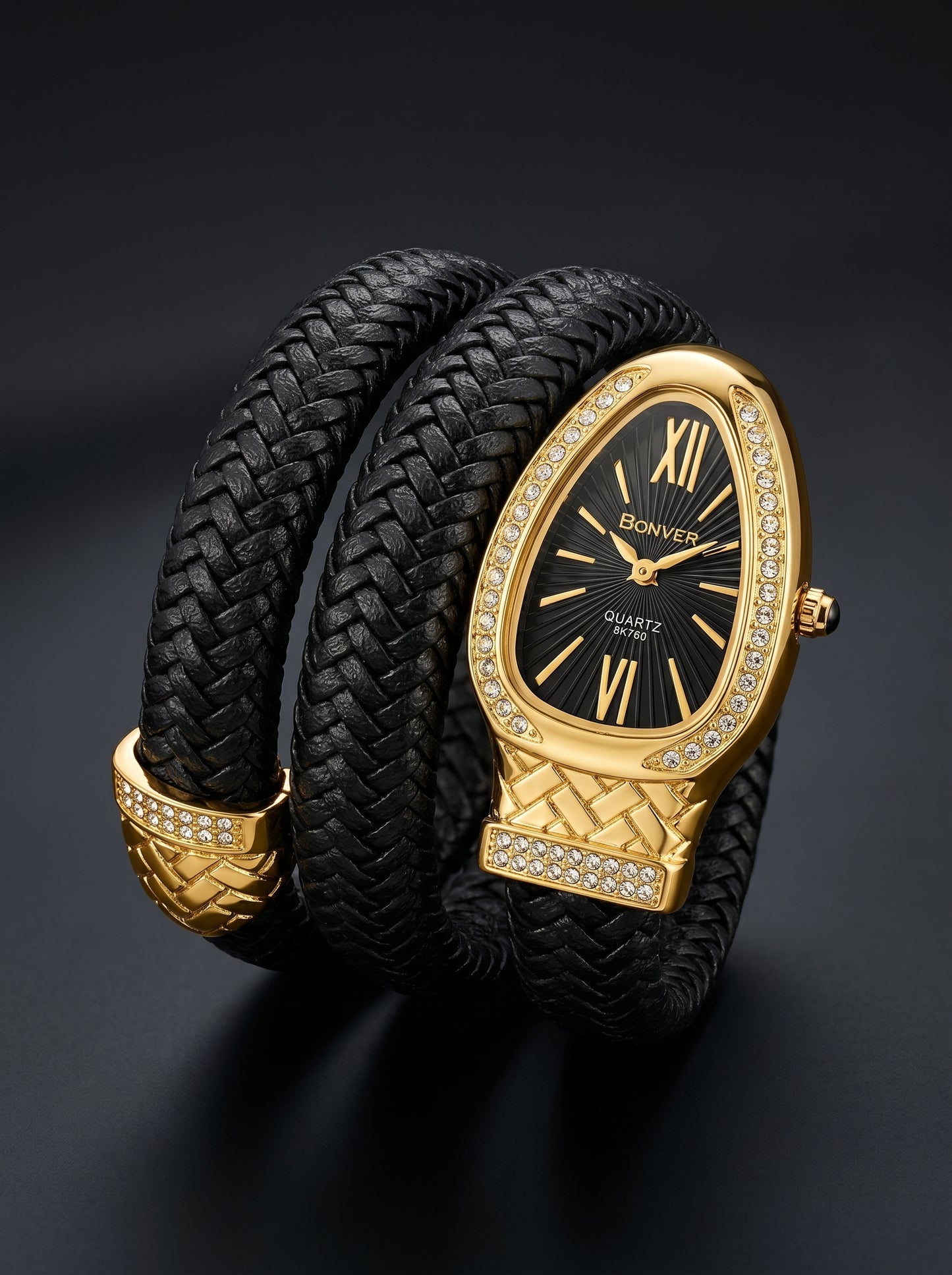 Bonvier Black & Gold Luxury Wrap Watch for Women