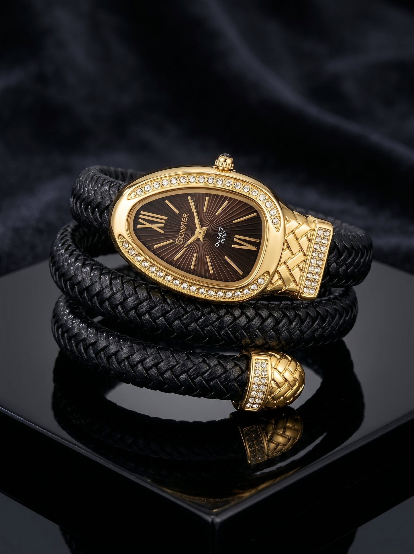 Bonvier Black & Gold Luxury Wrap Watch for Women