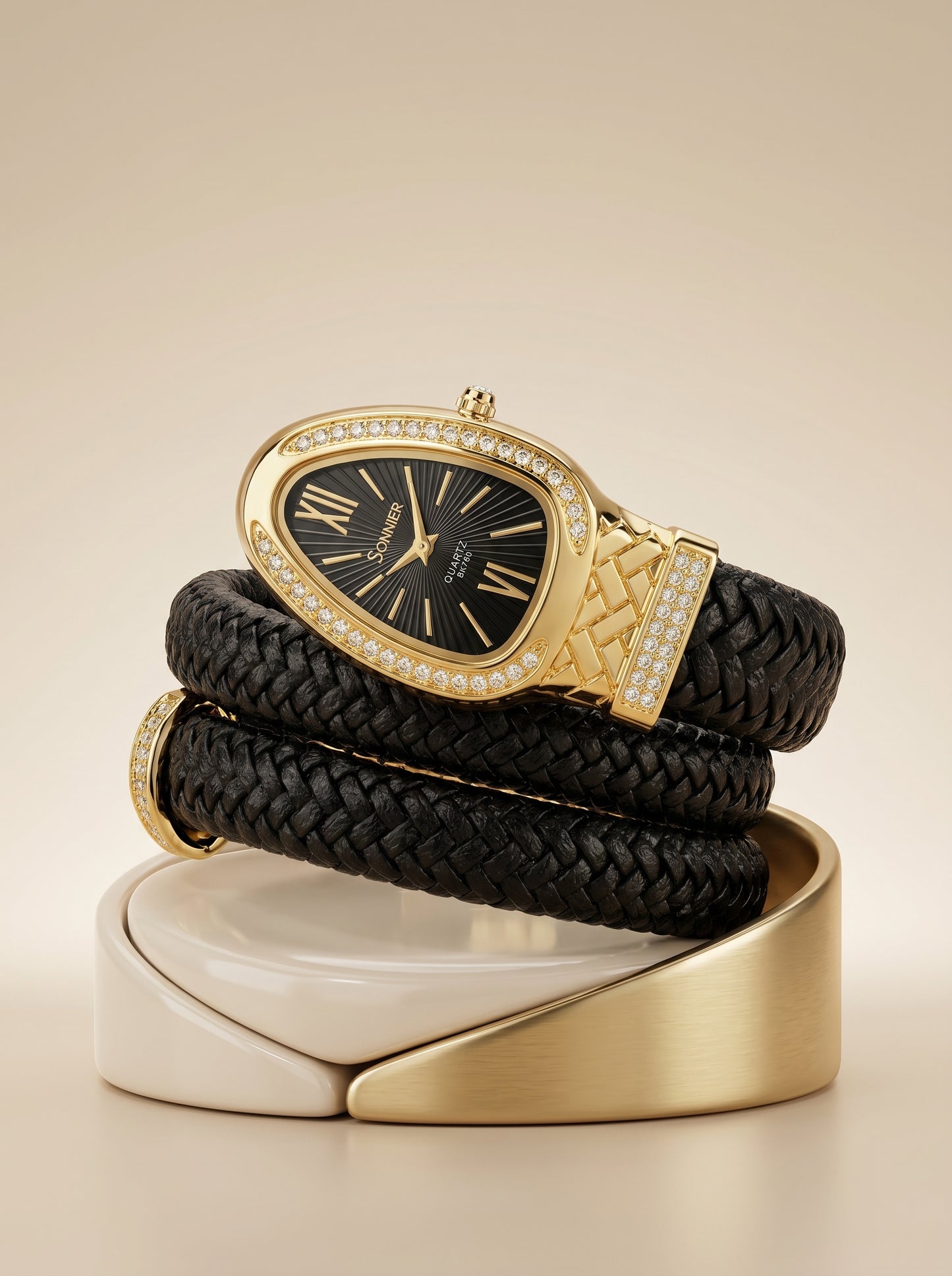 Bonvier Black & Gold Luxury Wrap Watch for Women