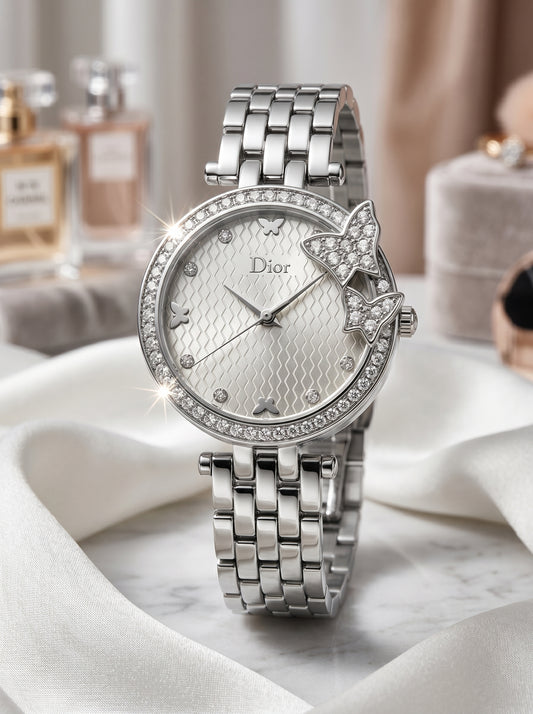 Dior Le Papillon Diamond Luxury Watch – Silver Butterfly Edition