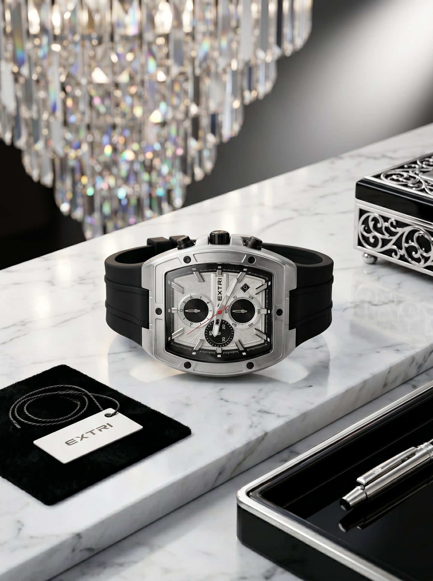 EXTRI Chronograph Tonneau Watch – X6089 Imperial Silver Edition