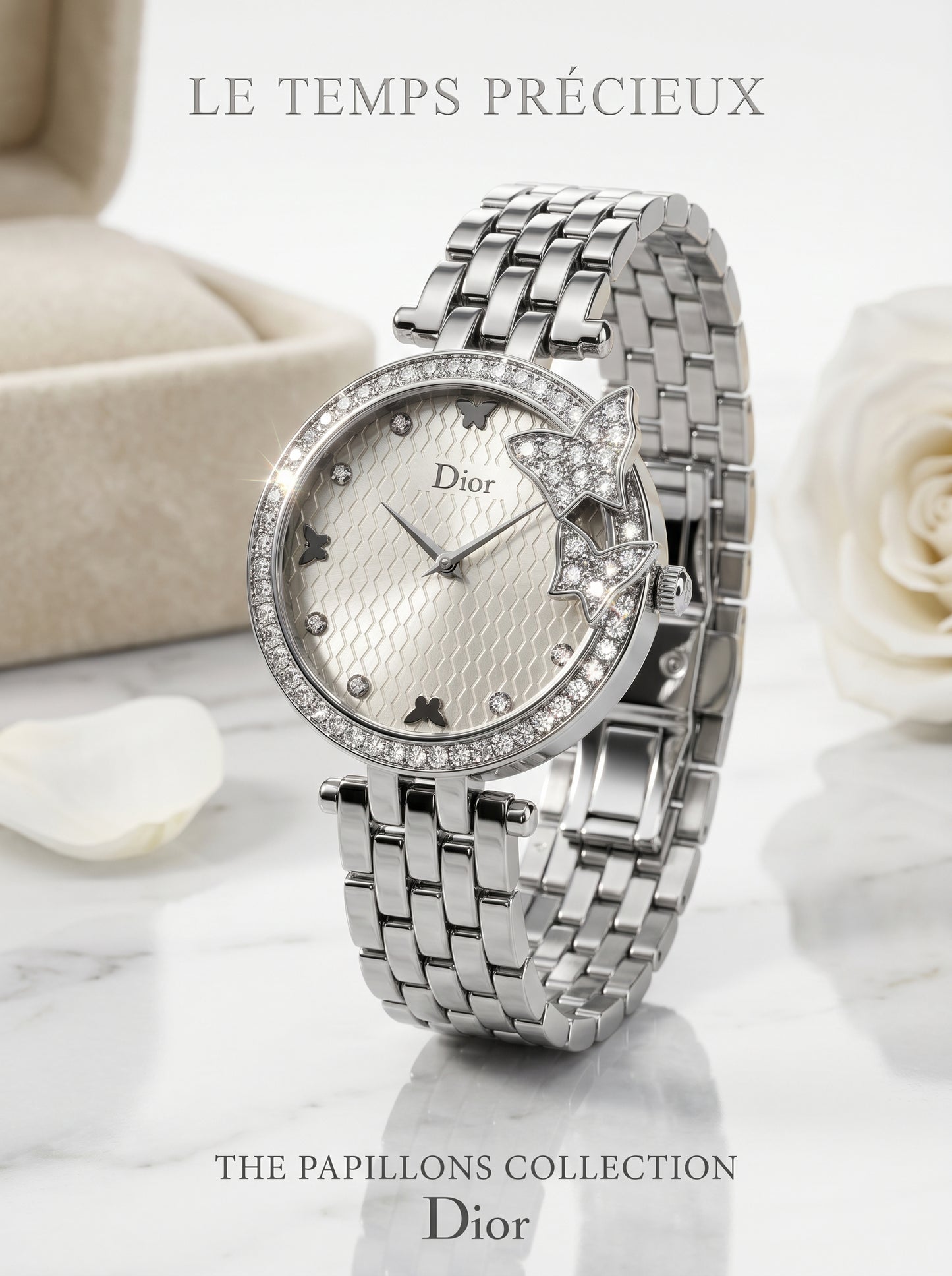 Dior Le Papillon Diamond Luxury Watch – Silver Butterfly Edition