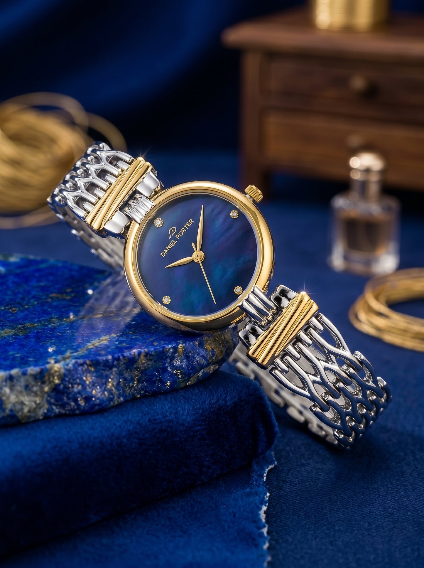 Daniel Porter Royal Blue Luxury Women Watch – Gold & Silver Edition