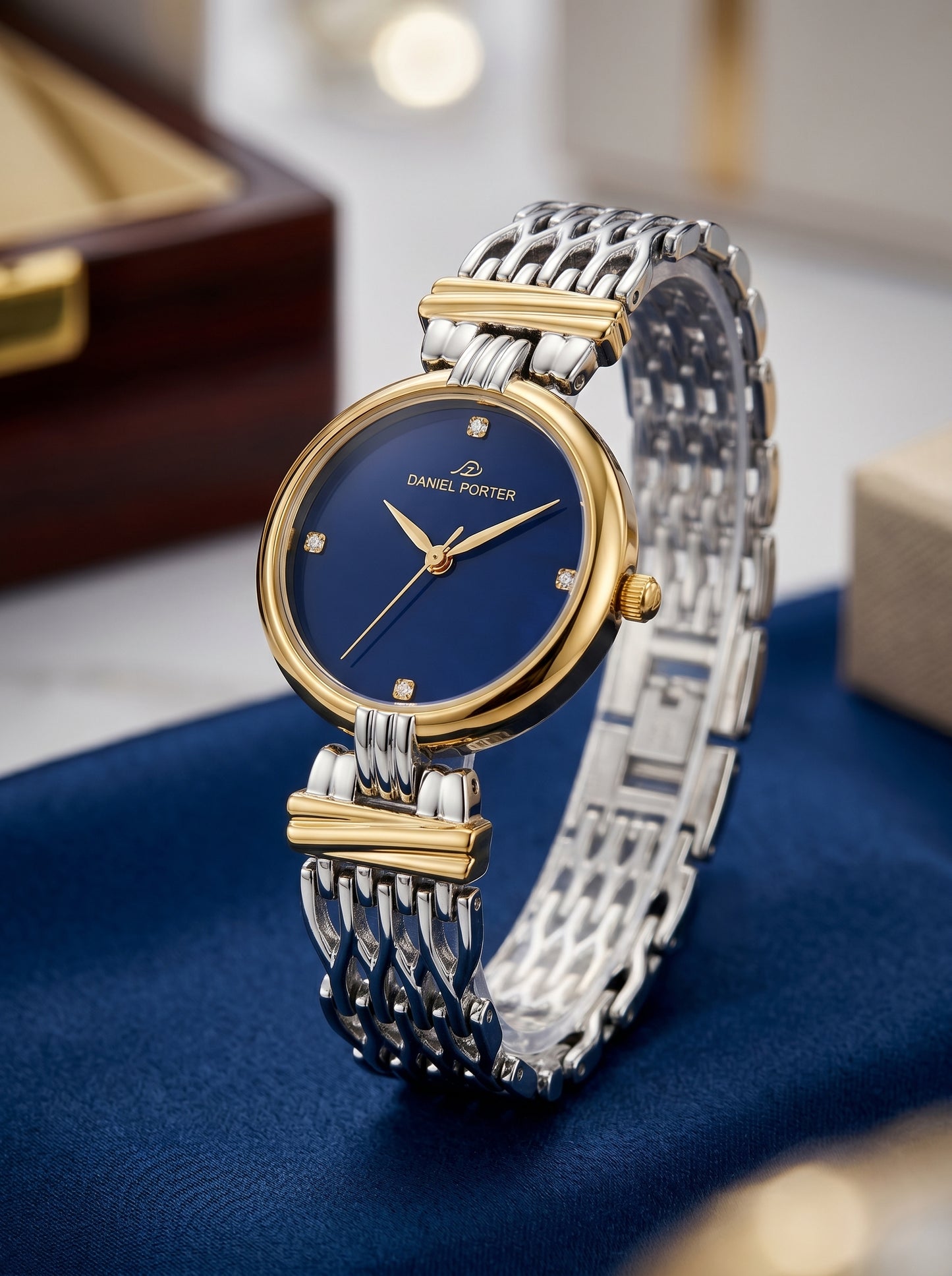 Daniel Porter Royal Blue Luxury Women Watch – Gold & Silver Edition