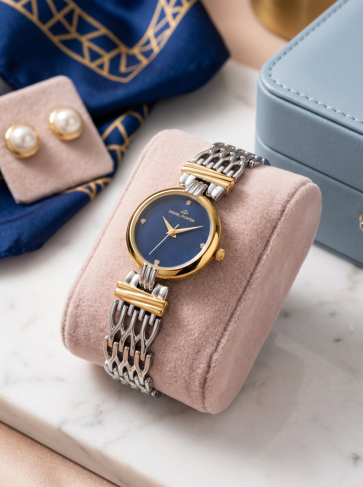Daniel Porter Royal Blue Luxury Women Watch – Gold & Silver Edition