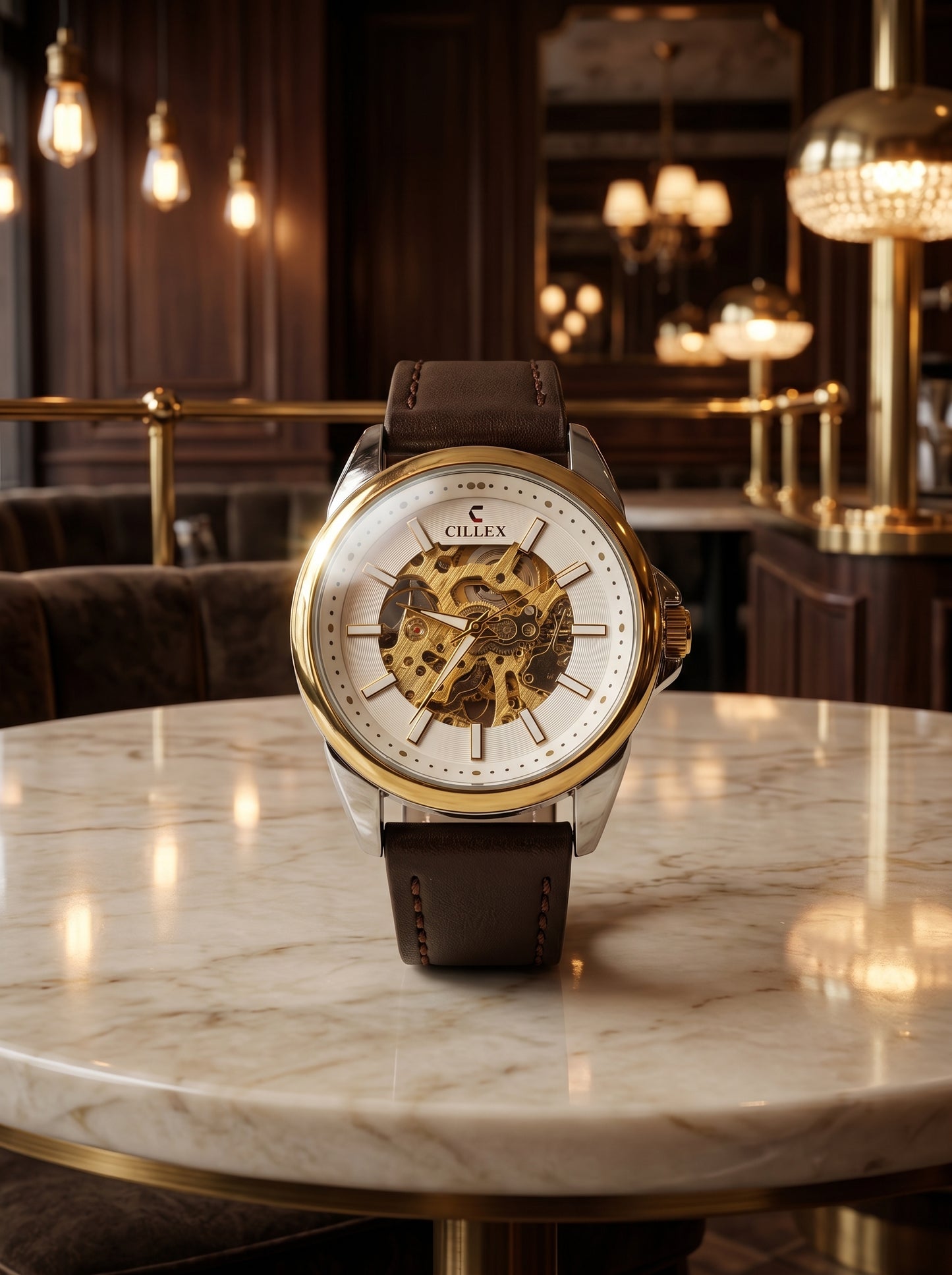 CILLEX Skeleton Gold Automatic Watch – Prestige Edition