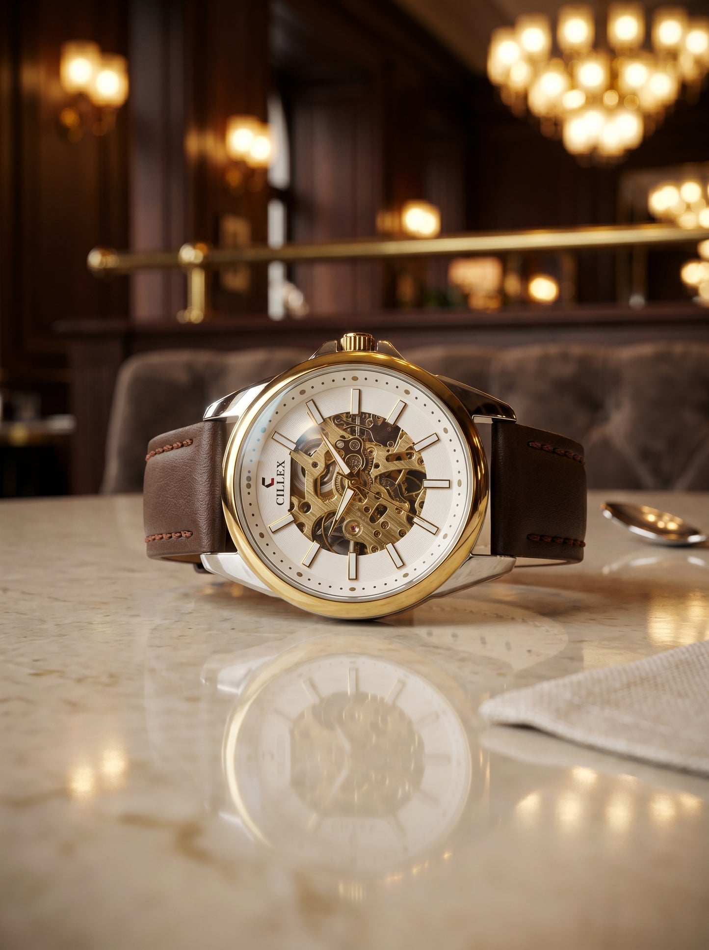 CILLEX Skeleton Gold Automatic Watch – Prestige Edition