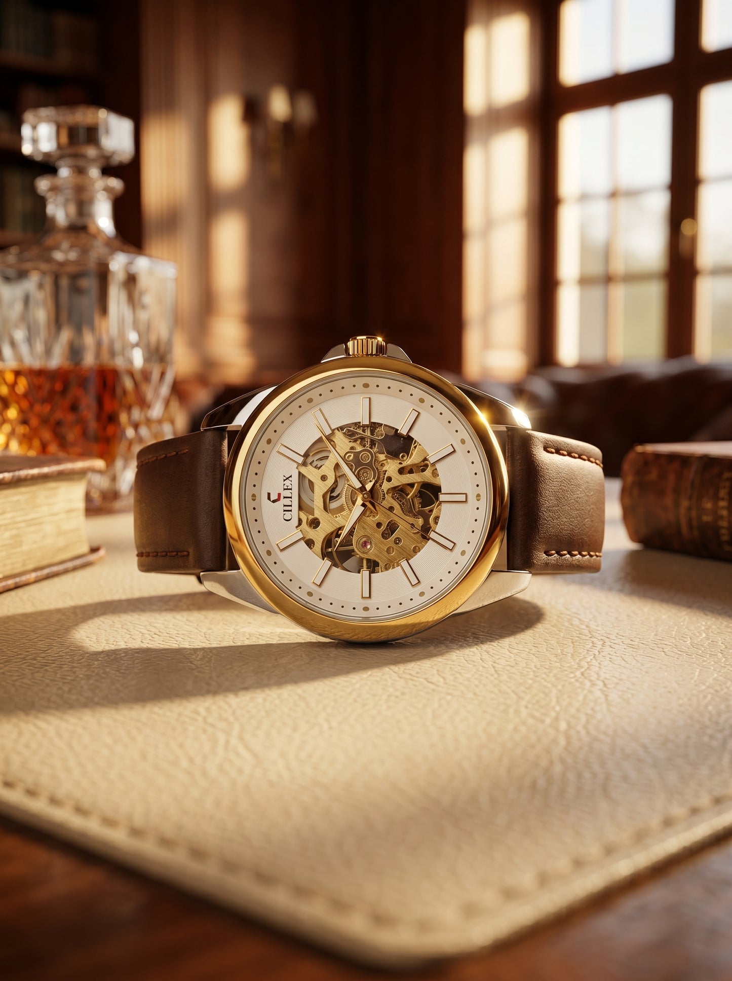 CILLEX Skeleton Gold Automatic Watch – Prestige Edition