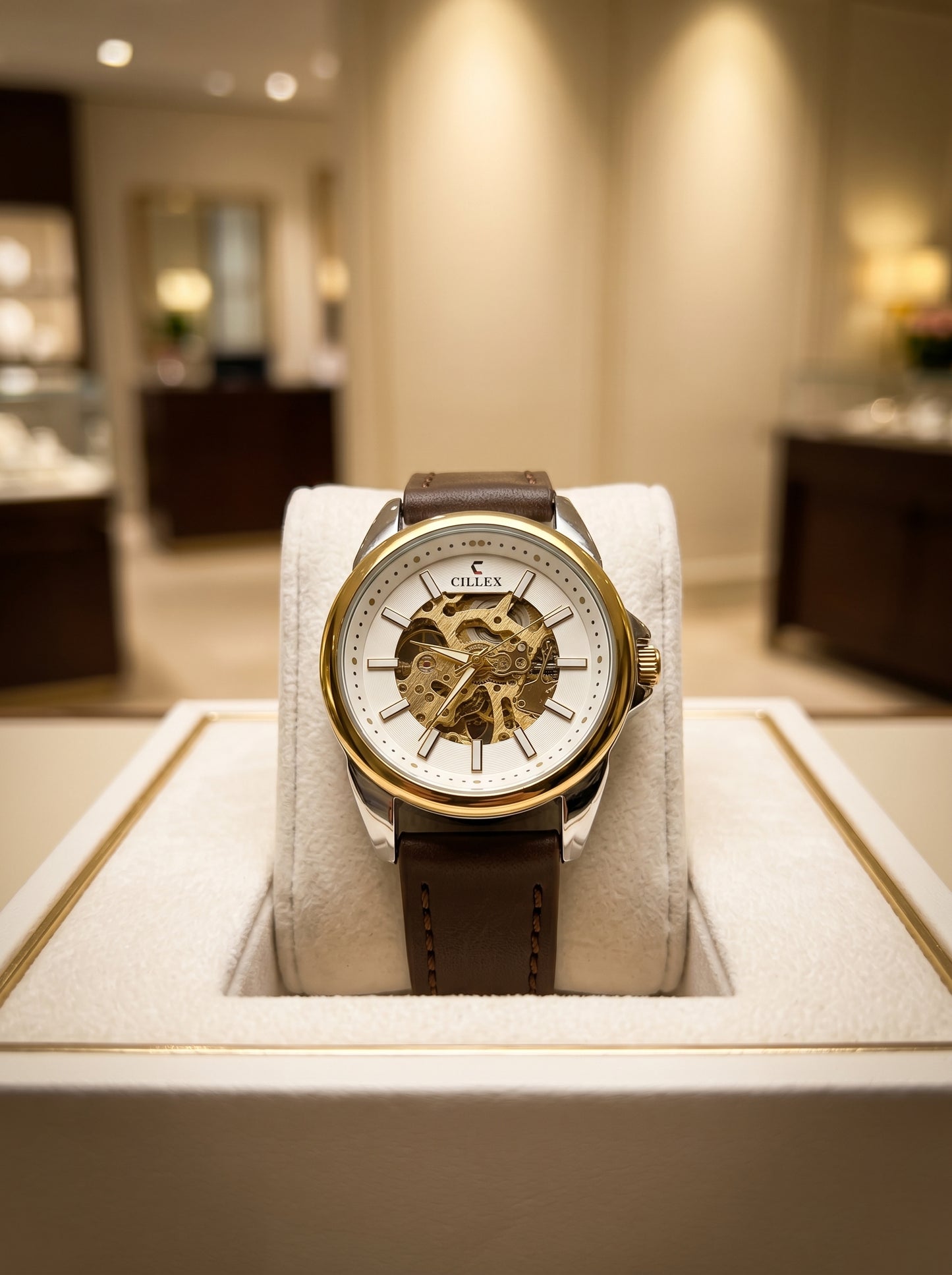 CILLEX Skeleton Gold Automatic Watch – Prestige Edition
