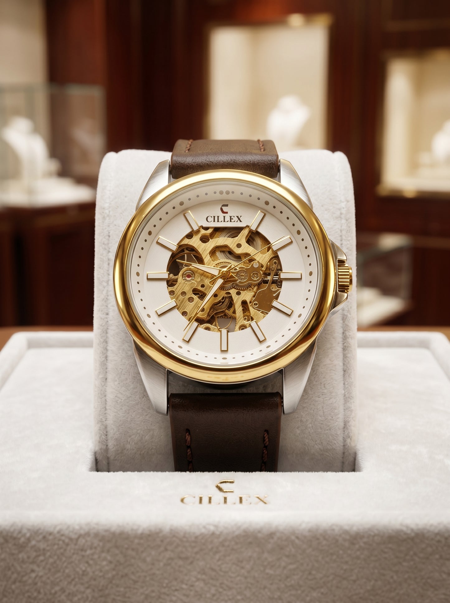CILLEX Skeleton Gold Automatic Watch – Prestige Edition