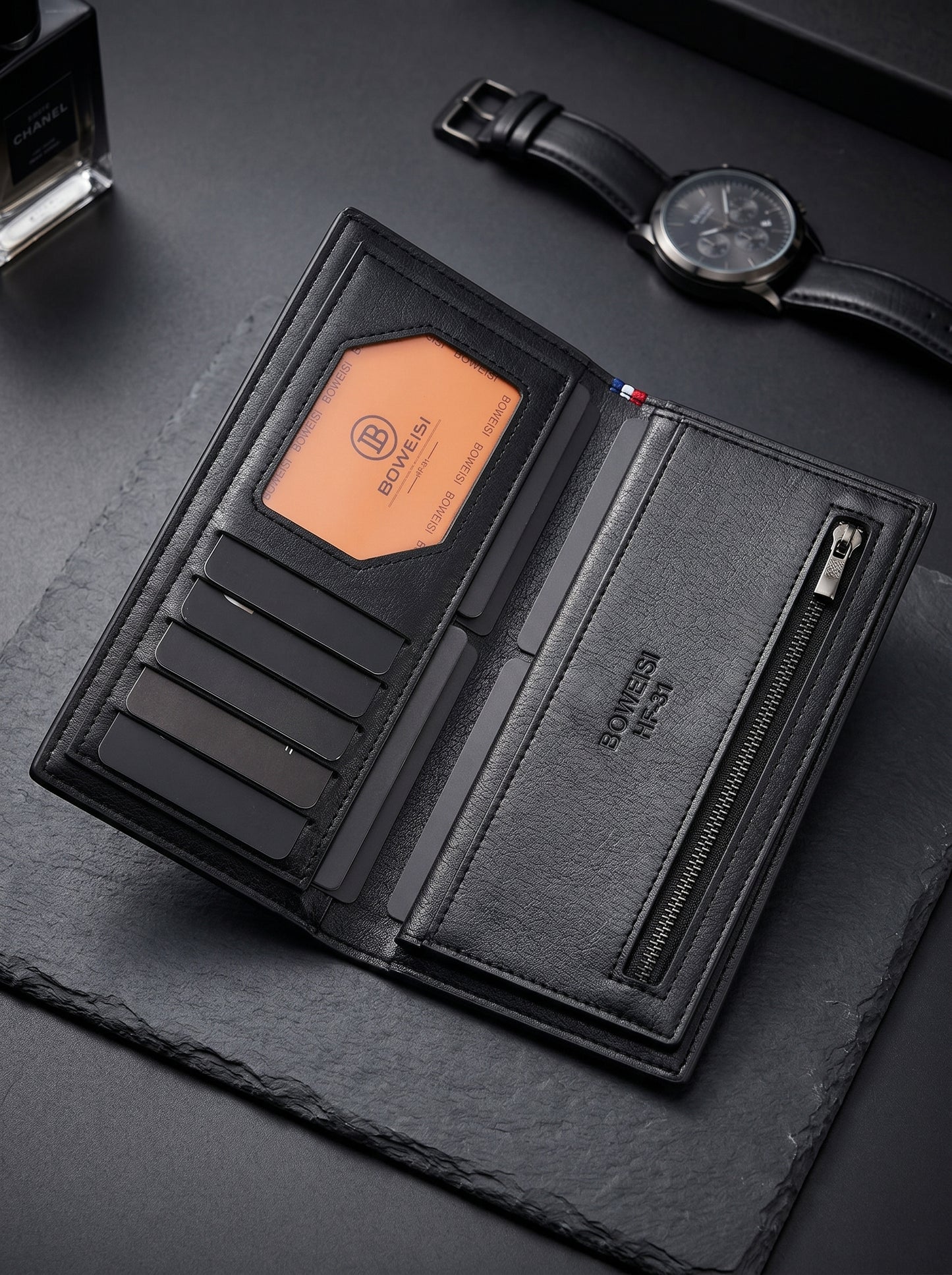 BOWEISI Premium Long Wallet – Executive Black Edition