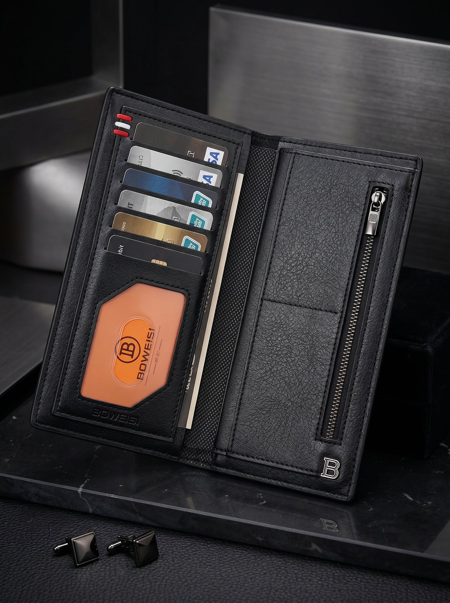 BOWEISI Premium Long Wallet – Executive Black Edition