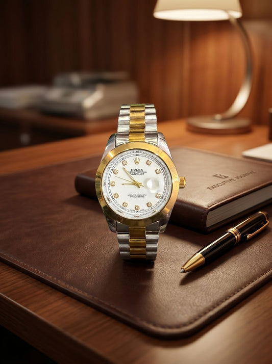 Rolex Datejust 36mm Two-Tone (Gold & Silver) Stainless Steel Watch with White Roman Dial
