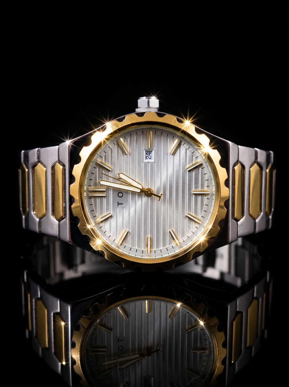 T.O.T 24-Hour Silver & Gold Two-Tone Luxury Wristwatch