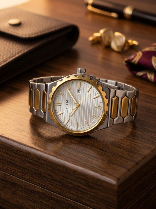 T.O.T 24-Hour Silver & Gold Two-Tone Luxury Wristwatch