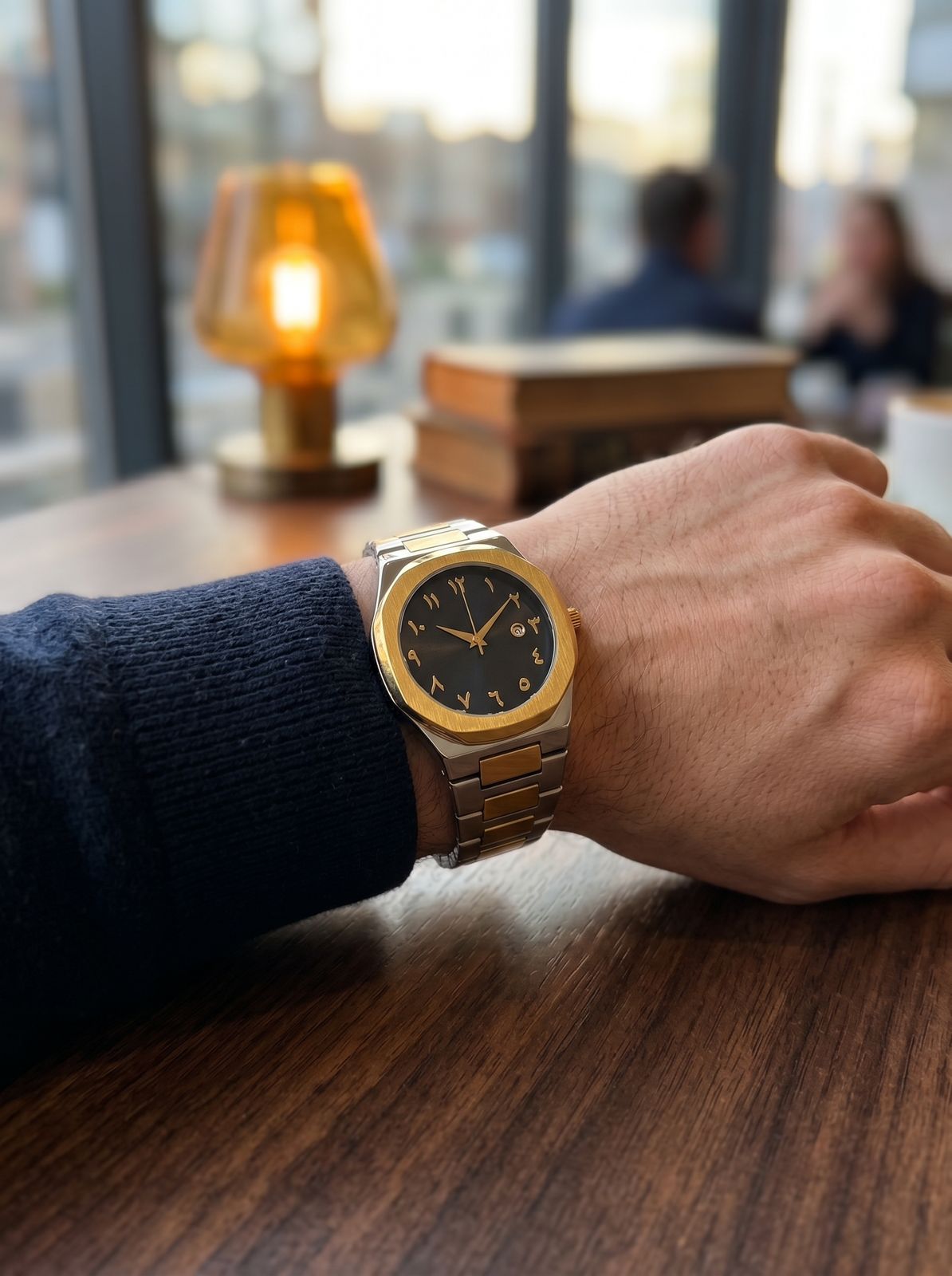 Elegant Two-Tone Gold & Silver Modern Watch with Blue Dial
