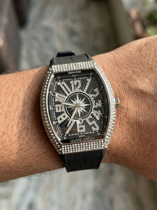 Denvosi Square Watch – Black Diamond‑Set Luxury Timepiece