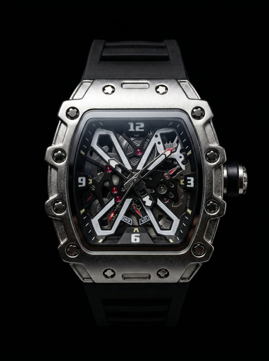 A.L.T.1.6 – Black Skeleton Watch (Silver Titanium Case)